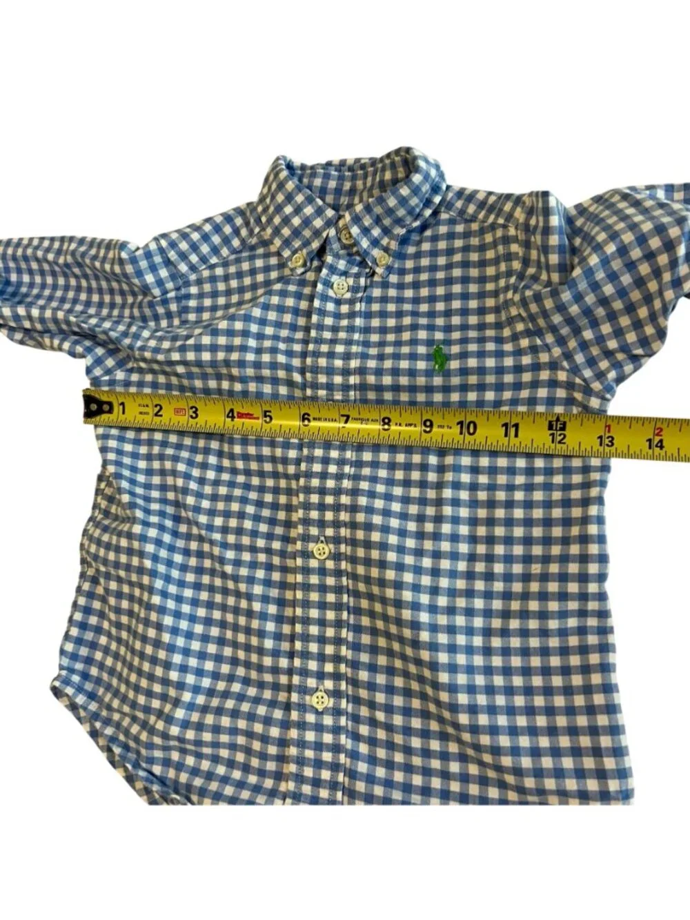 Ralph Lauren Gingham Shirt Boys Blue White Cotton Long Sleeve Button Down Size 2